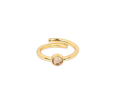 Adjustable cherry quartz gemstone ring with pink crystal stone in gold tone, stylish fashion jewelry for women and gift idea.