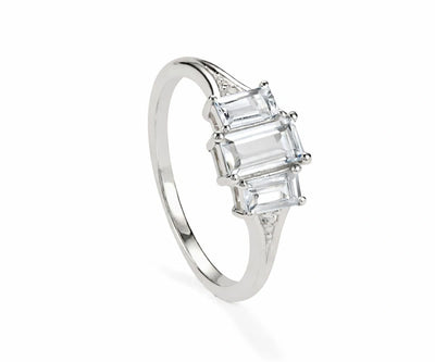 Crystal and white zircon sterling silver ring with a radiant clear gemstone center and delicate sparkling accents