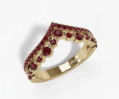 Lab red ruby wedding band with round cut gemstone set in elegant sterling silver ring for women