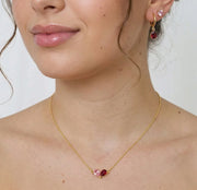 Minimal gemstone necklace with pink tourmaline and ruby stones, lightweight design for everyday elegance and refined personalized jewelry looks