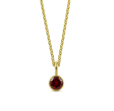 This garnet birthstone necklace features a deep red gemstone, beautifully set in a classic pendant necklace for women.