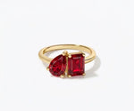 Toi et moi birthstone ring with ruby gemstones gold plated two stone minimalist ring for couples