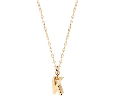 Minimalist gold letter K pendant necklace with a delicate anchor chain and secure clasp, perfect for layering or wearing solo. Initial Necklace