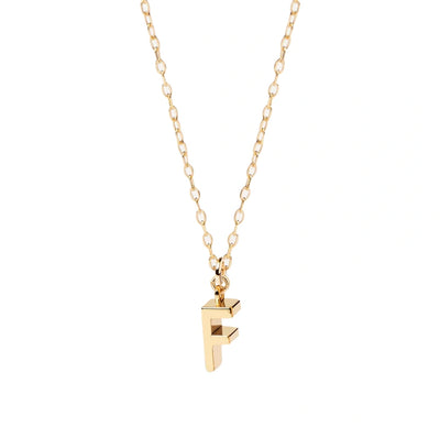 Golden dainty necklace with engraved letter "F", a modern keepsake with timeless elegance.