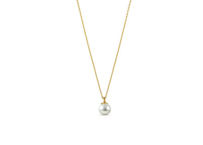A pearl teardrop necklace featuring a single pearl pendant necklace-shaped pearl suspended from a delicate chain, adding a classic and elegant touch to any outfit and beautifully styled as a pearl love necklace.