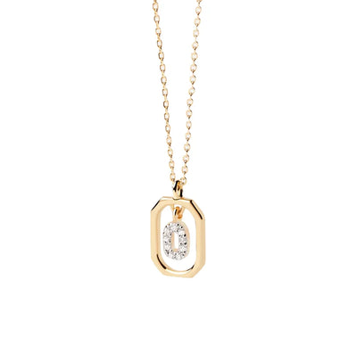 An O necklace featuring a pendant on a delicate chain, adding a minimalist and elegant touch to any outfit.