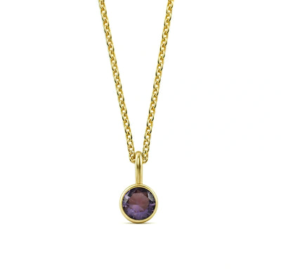 This February birthstone necklace features a rich purple amethyst set in a dainty pendant necklace for women.