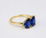 blue toi et moi birthstone ring sapphire and topaz two stone ring minimalist gold plated jewelry