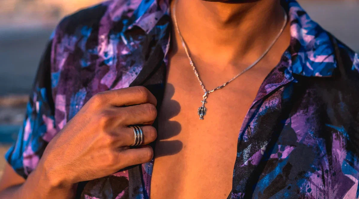 men’s- pendant-necklace -styled -over -shirt