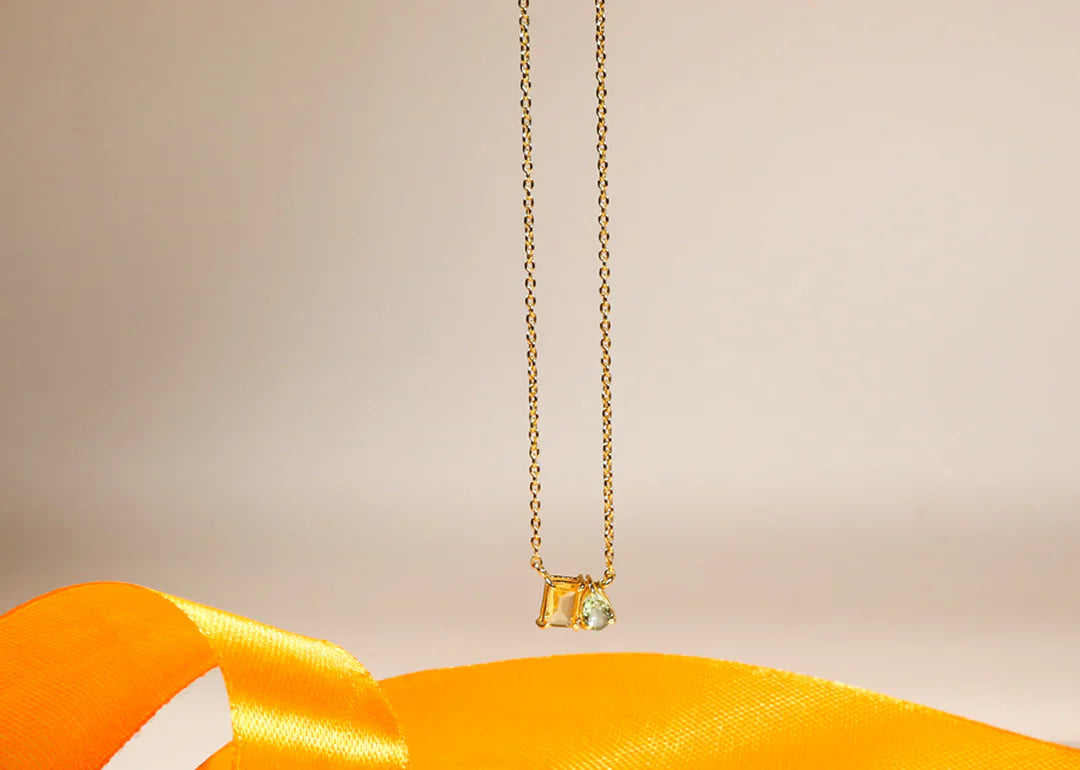 Citrine gemstone toi et moi necklace in 925 sterling silver