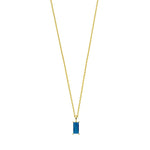 Load image into Gallery viewer, Aquamarine birthstone necklace with a tranquil blue baguette-cut gem set in 14K gold plating, symbolizing calm, clarity, and March birthdays.
