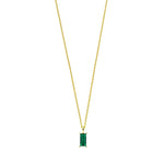 Load image into Gallery viewer, Elegant May birthstone necklace with a bold emerald baguette-cut stone, perfect for meaningful gifting or adding a pop of color to daily wear.
