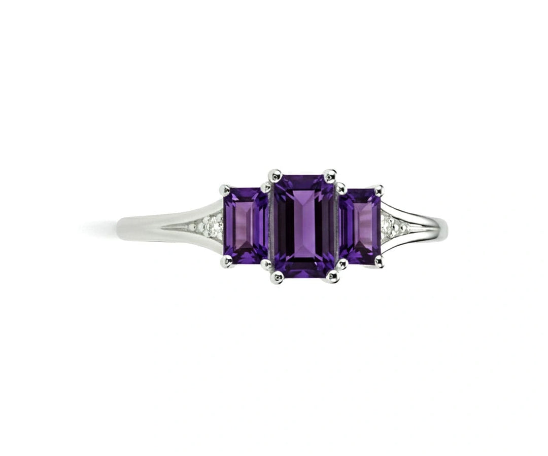 Amethyst and white zircon gemstone ring that blends regal purple elegance with delicate sparkling accents in a timeless design