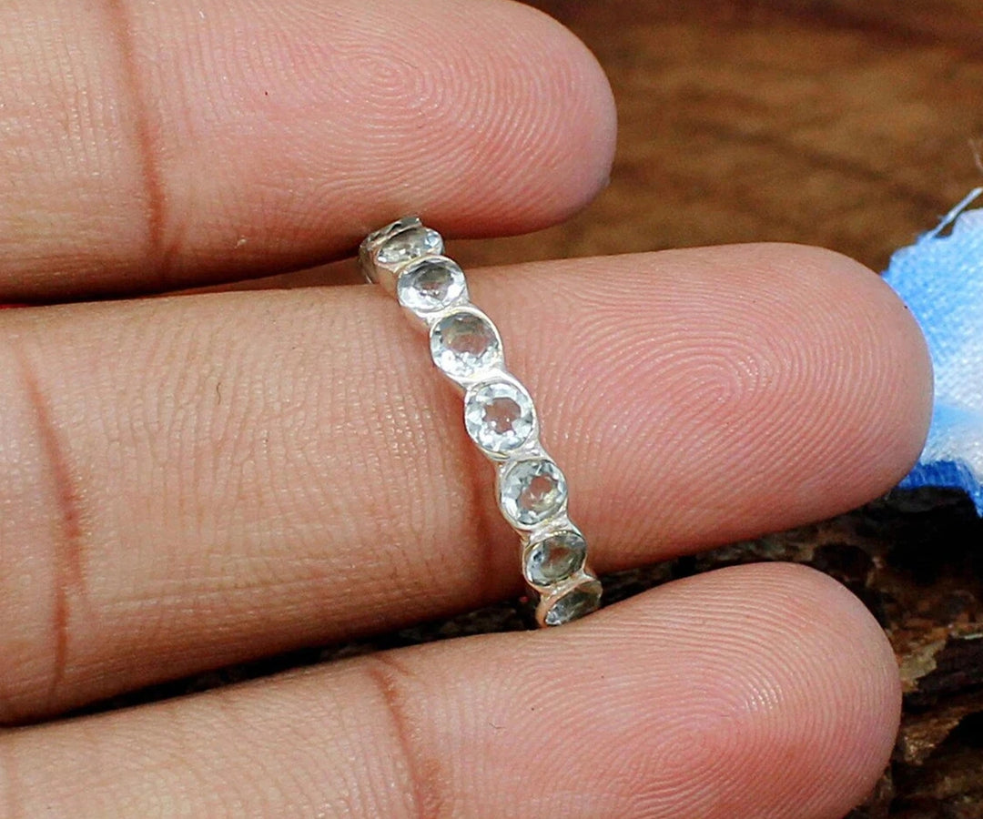 Minimalist aquamarine hydro ring with a 3mm round-cut stone set in authentic 925 sterling silver
