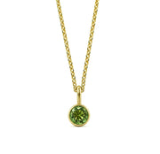 This peridot birthstone necklace features a fresh green gemstone set in a delicate pendant necklace for women.

