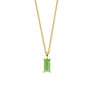 This peridot birthstone necklace features a vibrant green gemstone set in a dainty pendant necklace for women.

