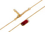Load image into Gallery viewer, Custom-cut ruby blaze pendant on gold chain
