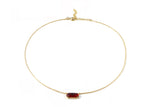 Load image into Gallery viewer, Detailed view of secure spring clasp and ruby pendant
