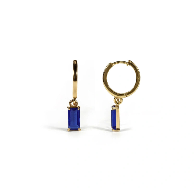 Blue hoop earrings with rectangular gemstone drops