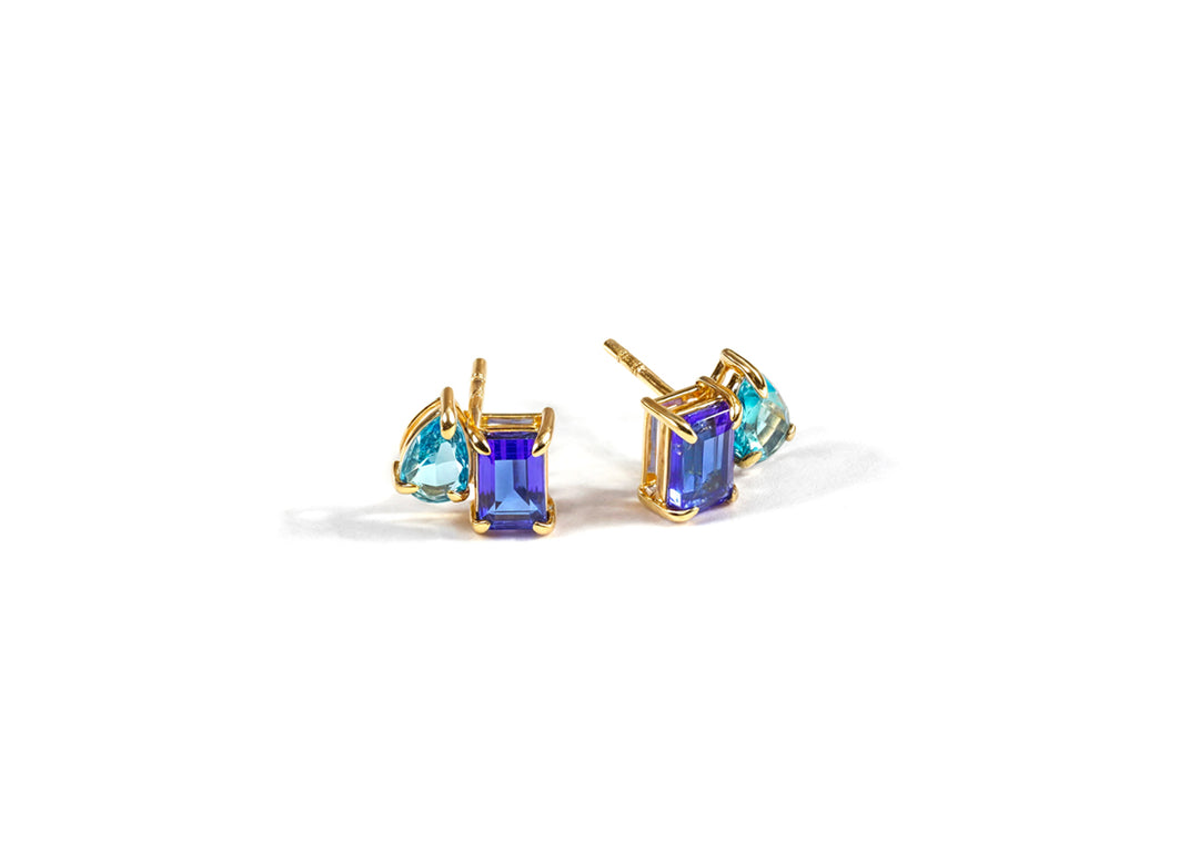 Blue Topaz Stud Earrings With Blue Sapphire