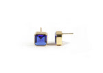 Load image into Gallery viewer, Elegant 10mm Asscher cut Blue Sapphire studs in high-quality gold plating.
