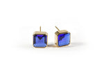 Load image into Gallery viewer, Stylish 10mm Asscher cut Blue Sapphire studs in yellow gold plating.
