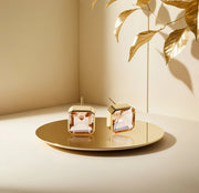 18K yellow gold-plated studs with 10mm Asscher cut Blush Morganite.