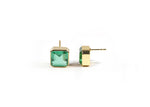 Load image into Gallery viewer, Elegant 10mm Asscher cut Emerald Quartz studs in high-quality gold plating.
