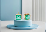 Load image into Gallery viewer, Modern square design studs with 10mm Emerald Quartz and secure push-back closure.
