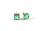 Load image into Gallery viewer, Stylish 10mm Asscher cut Emerald Quartz studs in yellow gold plating.
