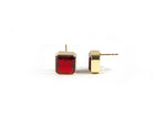 Load image into Gallery viewer, Elegant 10mm Asscher cut Fiery Garnet studs in high-quality gold plating.
