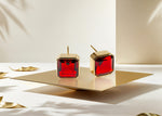 Load image into Gallery viewer, 18K yellow gold-plated studs with 10mm Asscher cut Fiery Garnet.
