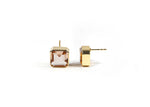 Load image into Gallery viewer, Modern square design studs with 10mm Blush Morganite and secure push-back closure.
