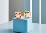Load image into Gallery viewer, Elegant 10mm Asscher cut Blush Morganite studs in high-quality gold plating.
