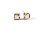 Load image into Gallery viewer, Stylish 10mm Asscher cut Blush Morganite studs in yellow gold plating.
