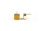 Load image into Gallery viewer, Stylish 10mm Asscher cut Sunlit Quartz studs in yellow gold plating.
