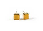 Load image into Gallery viewer, 18K yellow gold-plated studs with 10mm Asscher cut Sunlit Quartz.
