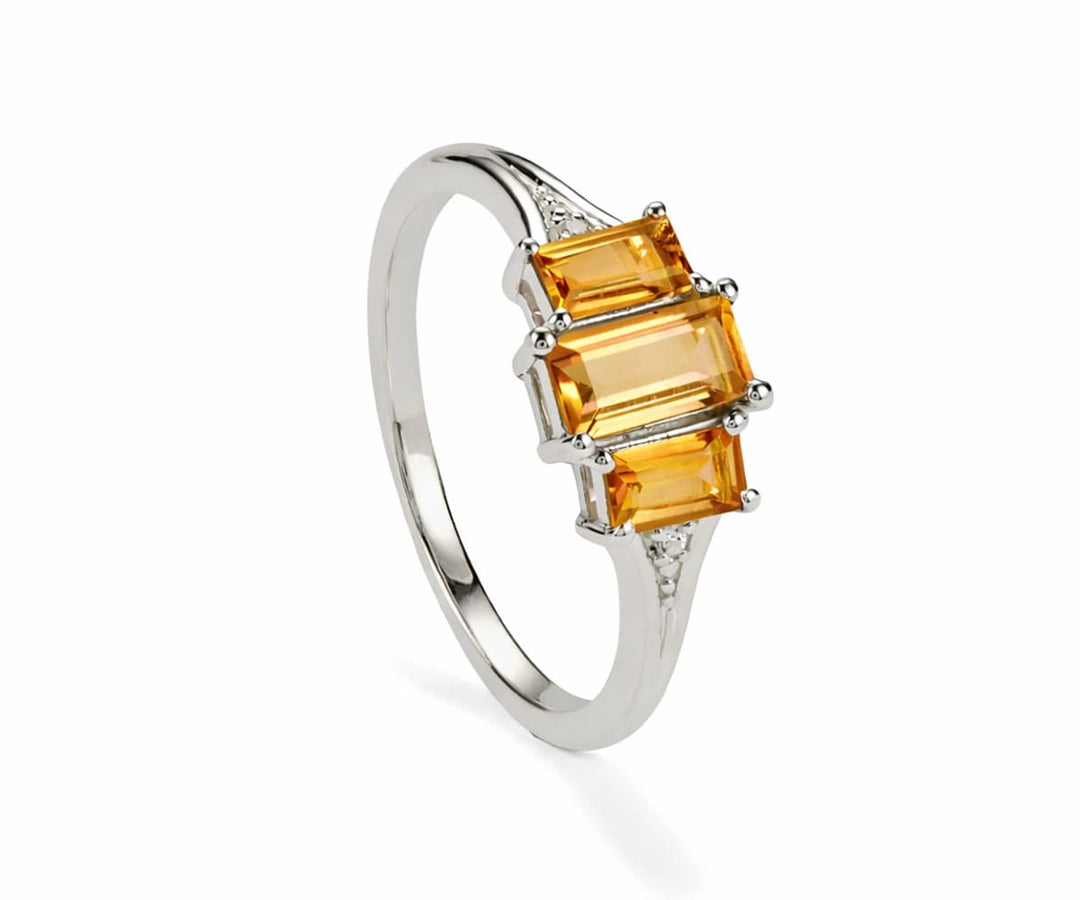 Citrine with white zircon sterling silver ring featuring a radiant golden gemstone with sparkling zircon accents