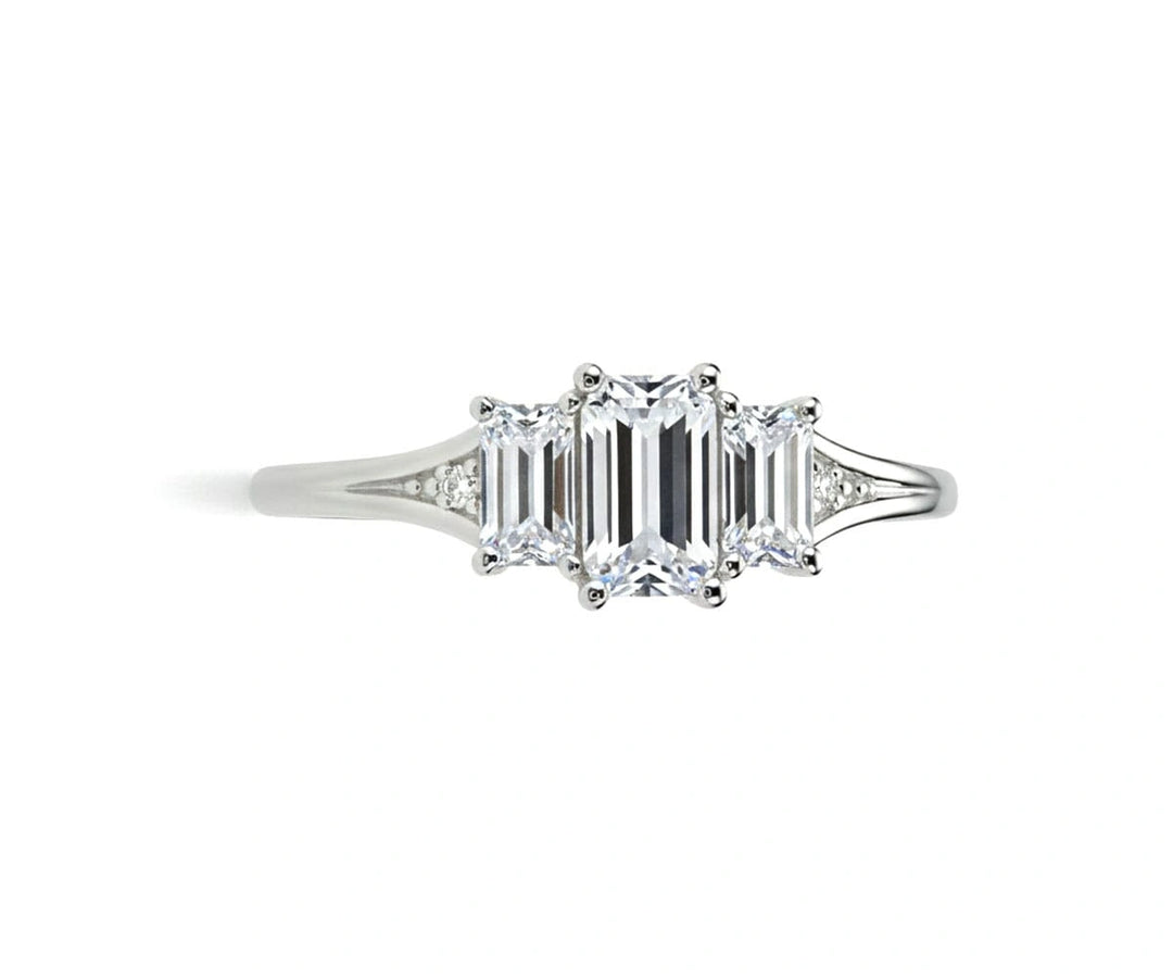 Dainty crystal and white zircon ring featuring a brilliant clear gemstone and shimmering zircon details in sterling silver