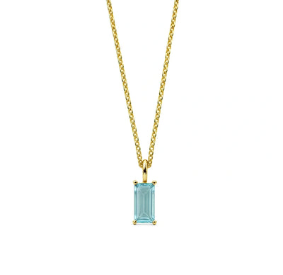 This blue topaz birthstone necklace showcases a serene sky-blue gemstone in an elegant pendant necklace for women.


