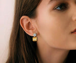 Load image into Gallery viewer, Amber and zirconia drop earrings with gold-plated finish
