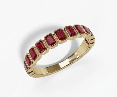 Emerald cut lab red ruby ring with deep crimson gemstone set in elegant sterling silver band for timeless ruby jewelry style