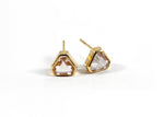 Load image into Gallery viewer, Elegant 7mm Blush Morganite studs in yellow gold plating.
