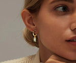 Load image into Gallery viewer, 18K yellow gold-plated huggie earrings with 8x4mm baguette cut Citrine Shine.
