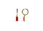Load image into Gallery viewer, Gold Hoop Earrings with Dangling Red Baguette-Cut Stone

