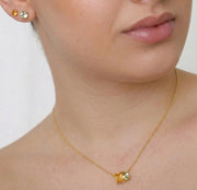Green pendant necklace with citrine and green amethyst stones, Toi Et Moi gold necklace, elegant gemstone jewelry gift for her