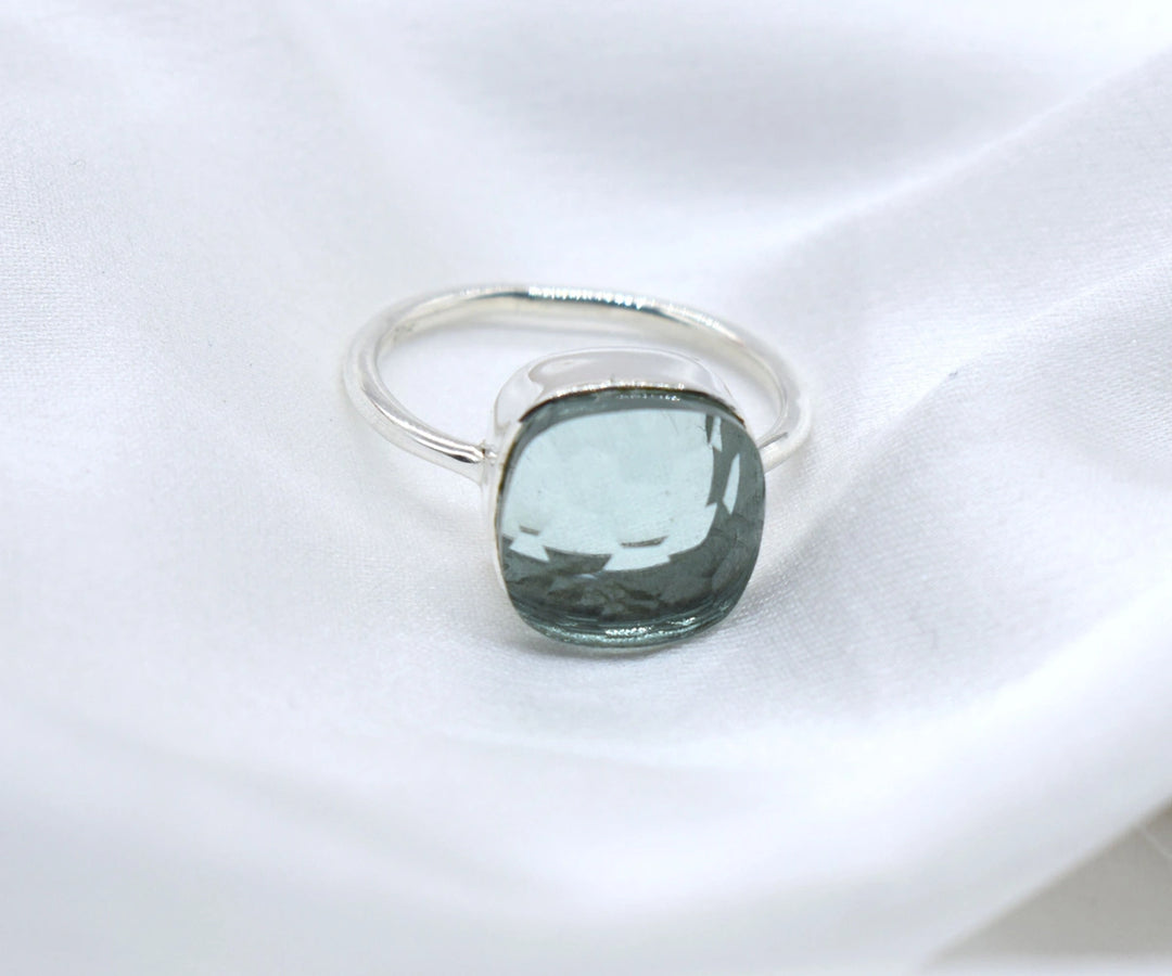 Nature-inspired green aquamarine ring, perfect for stacking or wearing solo for a bold, elegant look
