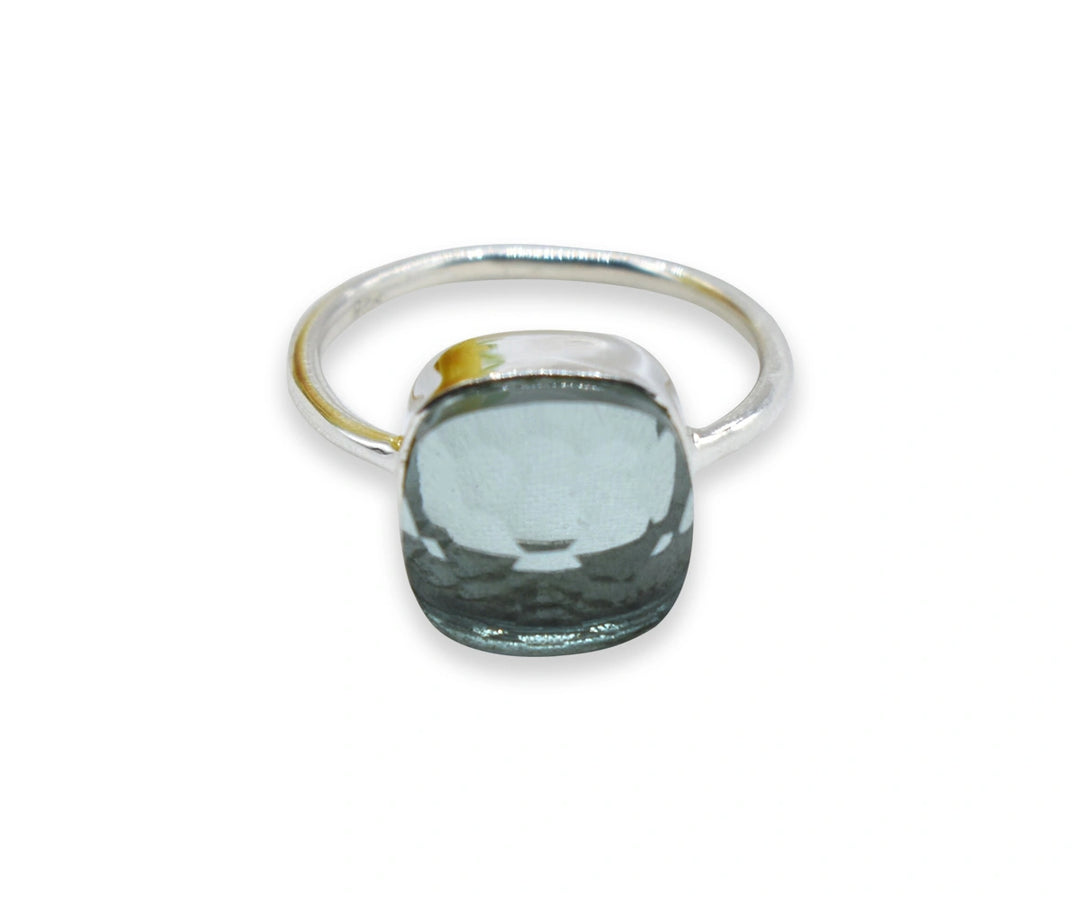 Stackable green aquamarine hydro ring with a bold 12x12mm gemstone set in durable 925 sterling silver
