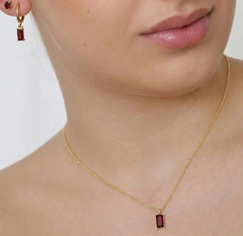 January birthstone necklace garnet gold jewelry gift for her, minimalist birthstone necklace garnet jewelry for women
