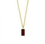 Load image into Gallery viewer, This January birthstone garnet necklace features a rich red gemstone set in a gold-plated pendant.


